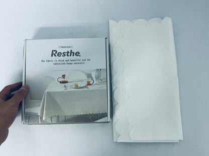 Resthe White Scalloped Edge Tablecloths - Disposable Table Covers for Parties & Daily Use