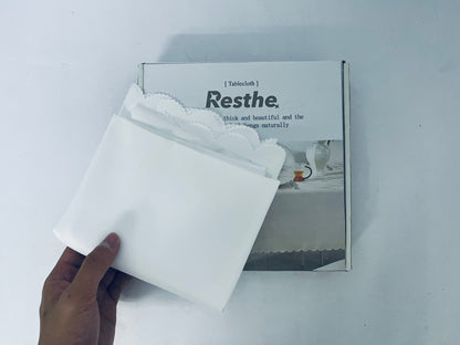 Resthe White Scalloped Edge Tablecloths - Disposable Table Covers for Parties & Daily Use
