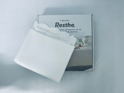 Resthe White Scalloped Edge Tablecloths - Disposable Table Covers for Parties & Daily Use