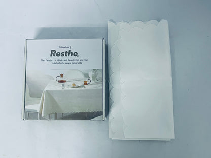 Resthe White Scalloped Edge Tablecloths - Disposable Table Covers for Parties & Daily Use