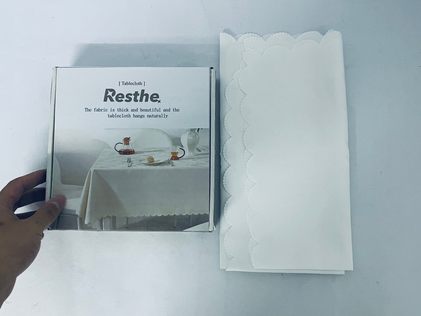 Resthe White Scalloped Edge Tablecloths - Disposable Table Covers for Parties & Daily Use
