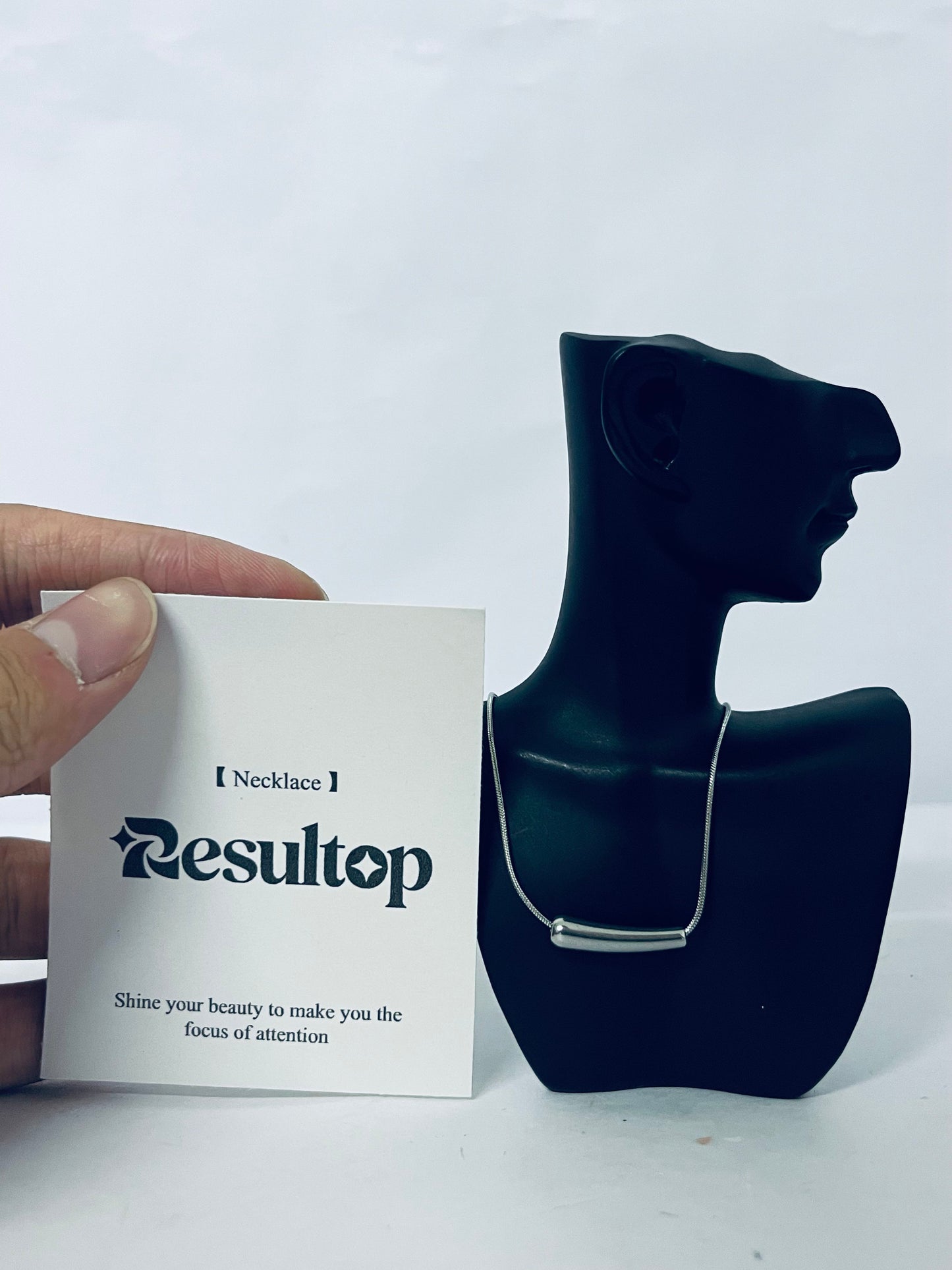 Resultop Necklaces [jewellery] Stailess Steel Metal Curved Bar Tube Choker Necklace For Women,Statement Chunky Snake Chain Horizontal Round Tube Jewelry Necklace