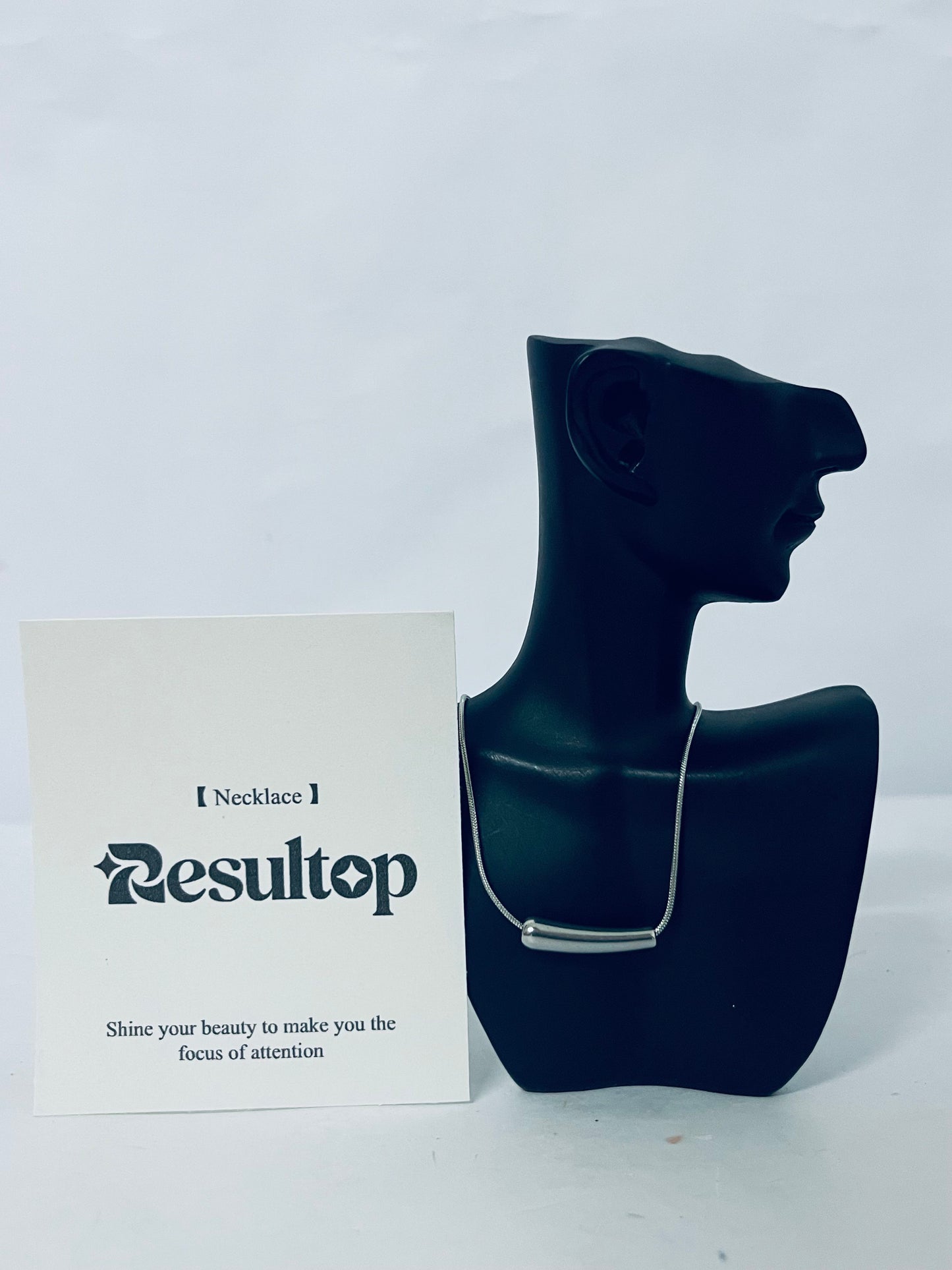 Resultop Necklaces [jewellery] Stailess Steel Metal Curved Bar Tube Choker Necklace For Women,Statement Chunky Snake Chain Horizontal Round Tube Jewelry Necklace