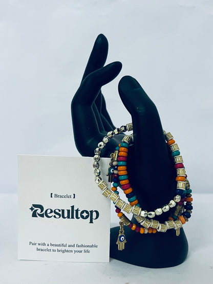 Resultop Bracelets [jewelry] Sets Bohemian Stackable Bead Bracelets for Women Stretch Bohemian Style Stretch Multilayered Boho Bracelet Set