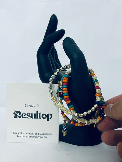 Resultop Bracelets [jewelry] Sets Bohemian Stackable Bead Bracelets for Women Stretch Bohemian Style Stretch Multilayered Boho Bracelet Set