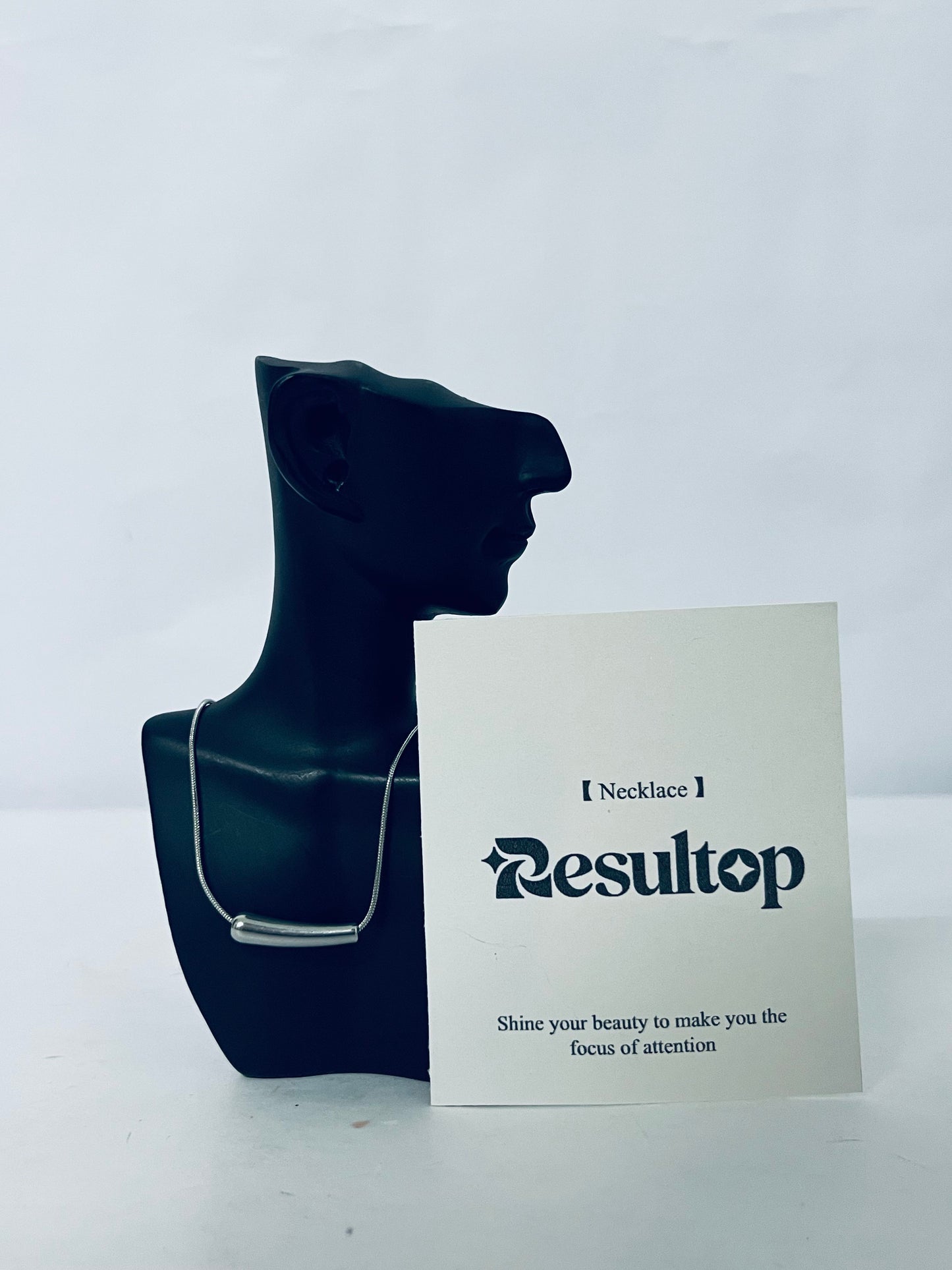 Resultop Necklaces [jewellery] Stailess Steel Metal Curved Bar Tube Choker Necklace For Women,Statement Chunky Snake Chain Horizontal Round Tube Jewelry Necklace