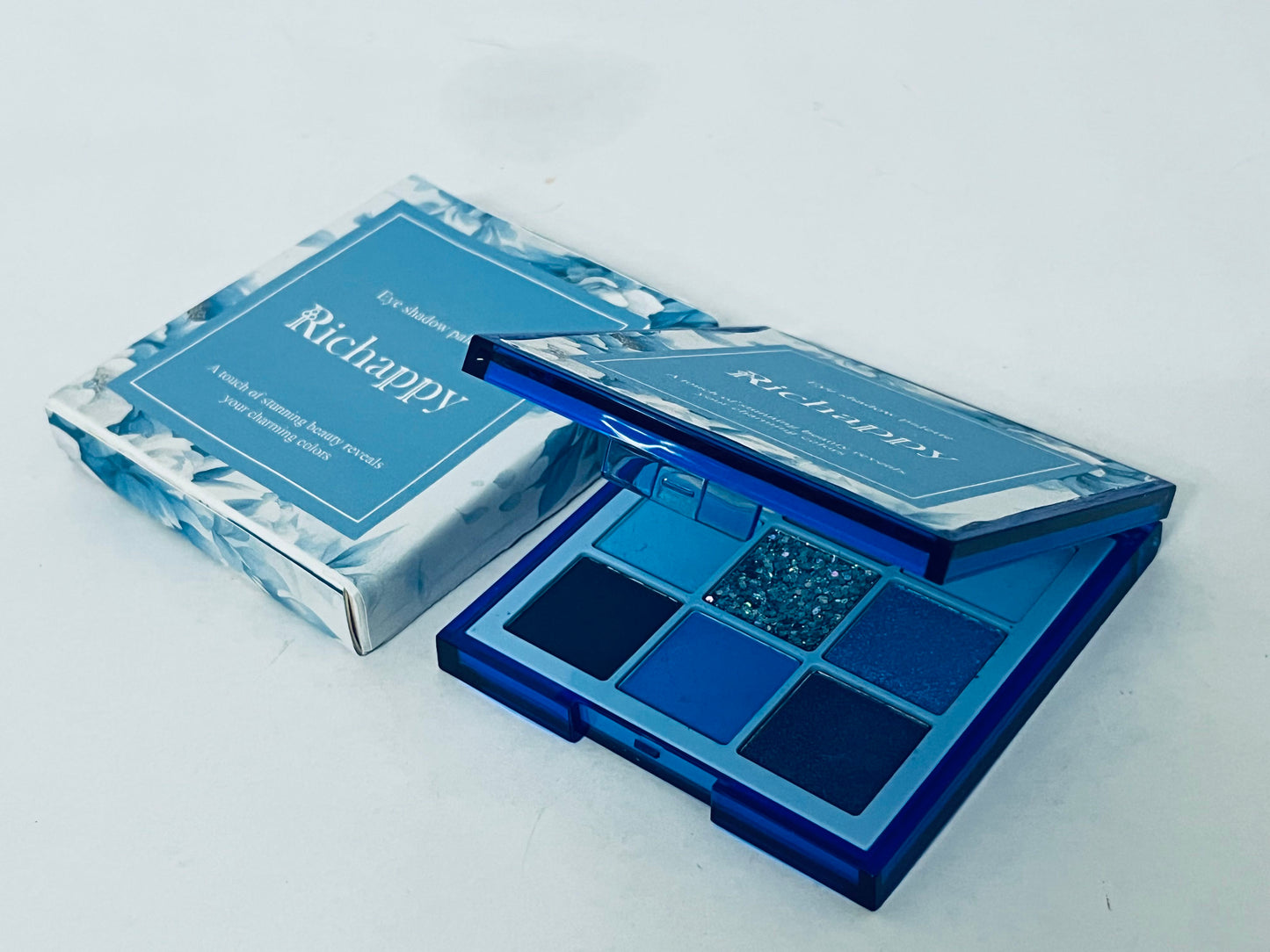 Richappy 9 Colors Blue Eyeshadow Palette, Highly Pigmented Matte & Shimmer & Glitter Eye Shadow, Long-Lasting Waterproof Eye Makeup Palette for Daily & Party Looks