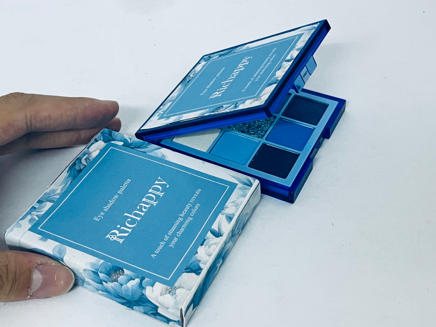 Richappy 9 Colors Blue Eyeshadow Palette, Highly Pigmented Matte & Shimmer & Glitter Eye Shadow, Long-Lasting Waterproof Eye Makeup Palette for Daily & Party Looks