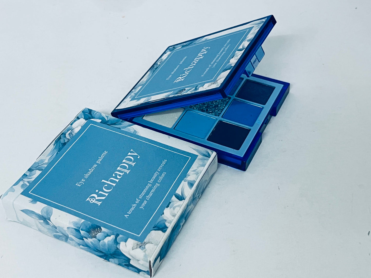 Richappy 9 Colors Blue Eyeshadow Palette, Highly Pigmented Matte & Shimmer & Glitter Eye Shadow, Long-Lasting Waterproof Eye Makeup Palette for Daily & Party Looks