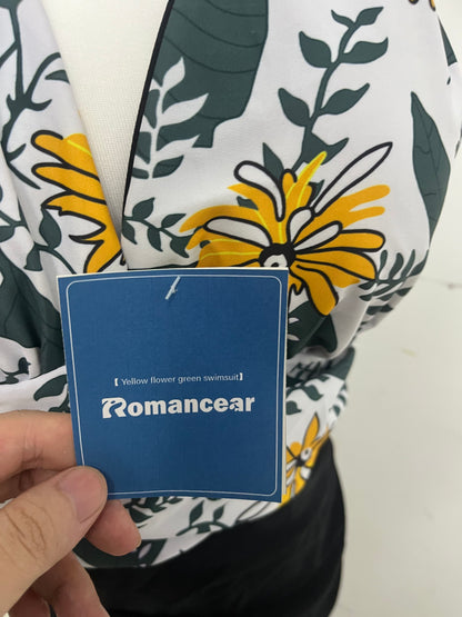 Romancear Floral Halter One-Piece Swimsuit Retro & Fresh Slimming & Flattering Eye-Catching Item for Beach Vacations