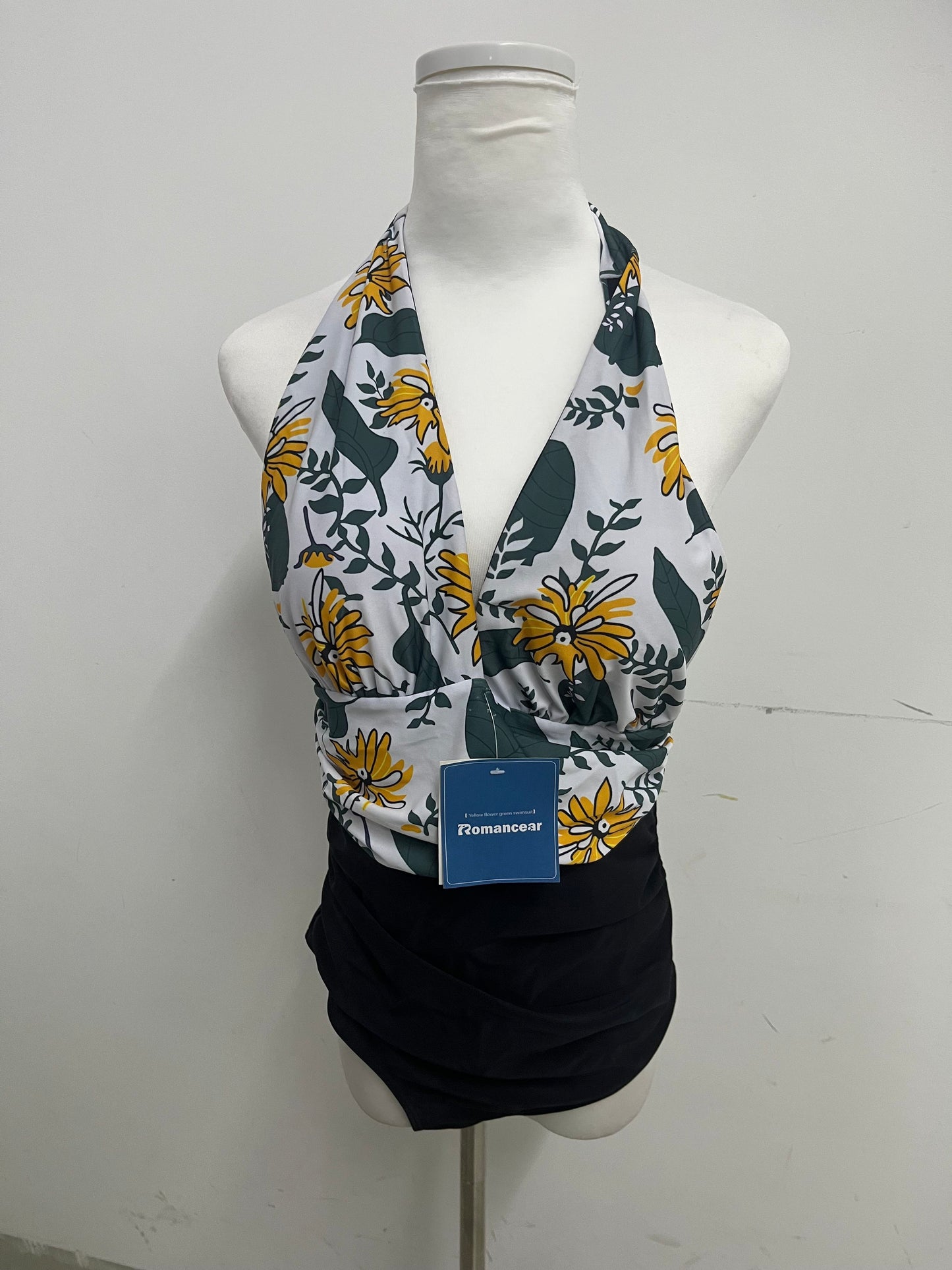 Romancear Floral Halter One-Piece Swimsuit Retro & Fresh Slimming & Flattering Eye-Catching Item for Beach Vacations