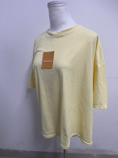Romancear Light Yellow Loose T-Shirts Lazy & Casual Comfortable & Skin-Friendly Trendy Item for Daily Outfits
