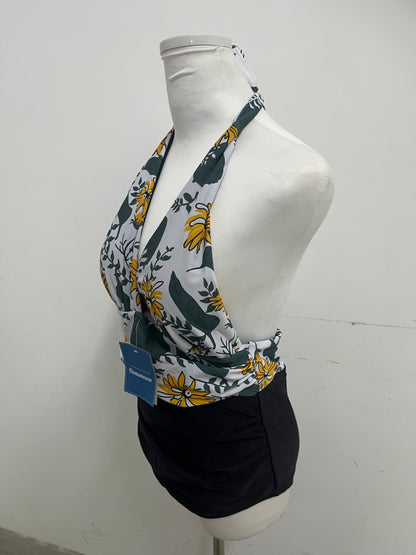 Romancear Floral Halter One-Piece Swimsuit Retro & Fresh Slimming & Flattering Eye-Catching Item for Beach Vacations