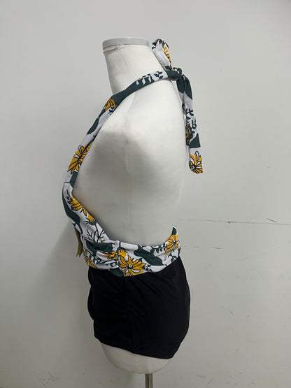 Romancear Floral Halter One-Piece Swimsuit Retro & Fresh Slimming & Flattering Eye-Catching Item for Beach Vacations