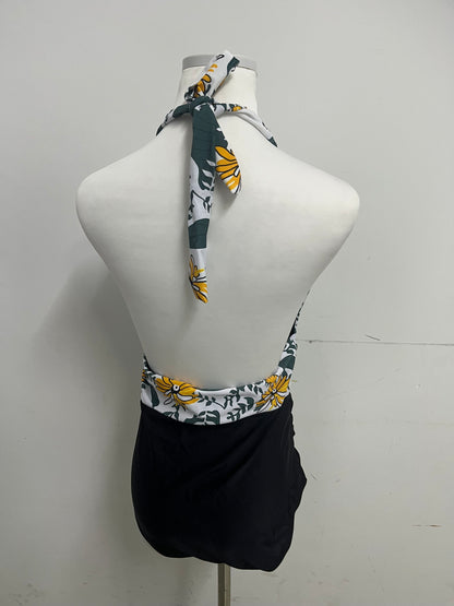 Romancear Floral Halter One-Piece Swimsuit Retro & Fresh Slimming & Flattering Eye-Catching Item for Beach Vacations