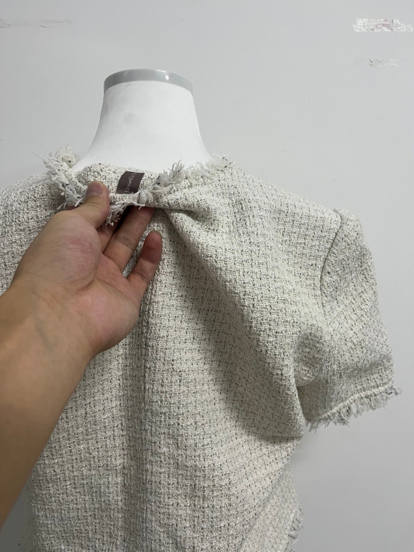 RoseRich Women's Short leeve V Neck Short Tweed Jacket