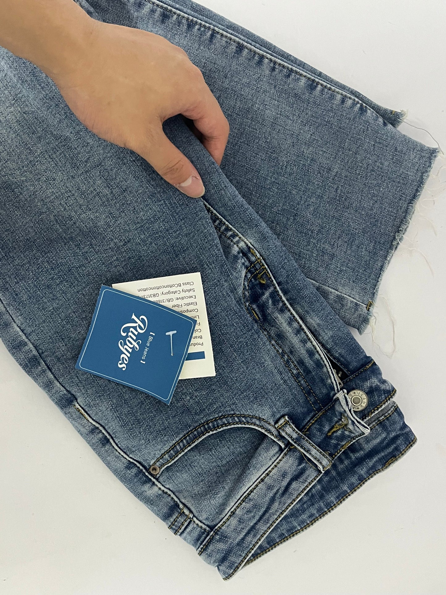 Rubyes Women's Skinny Jeans Straight Leg High Waisted Stretchy Ankle Denim Pants with Patch Pockets