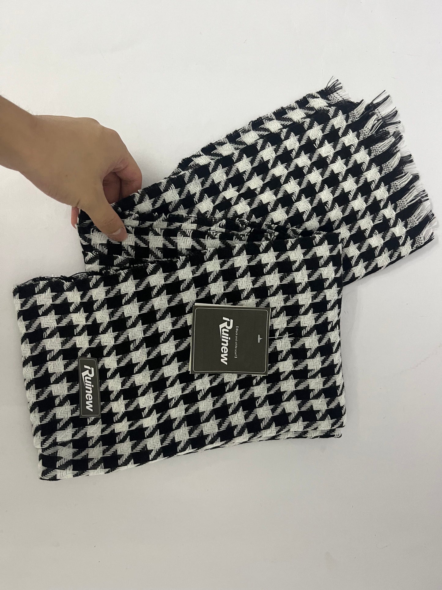 Ruinew Cashmere-feel Winter Warm Houndstooth Pashmina Scarf Shawl w/Fringes