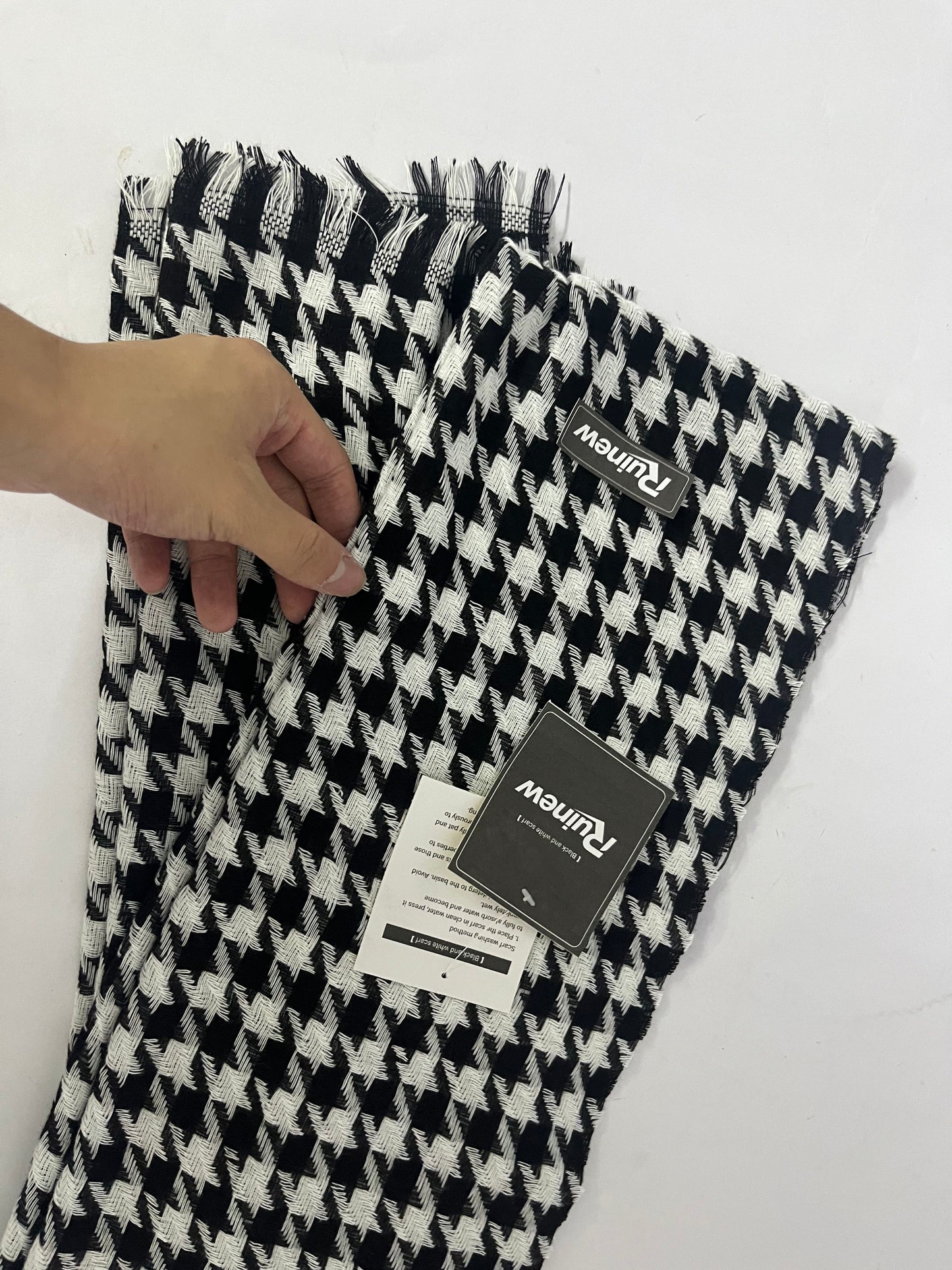 Ruinew Cashmere-feel Winter Warm Houndstooth Pashmina Scarf Shawl w/Fringes