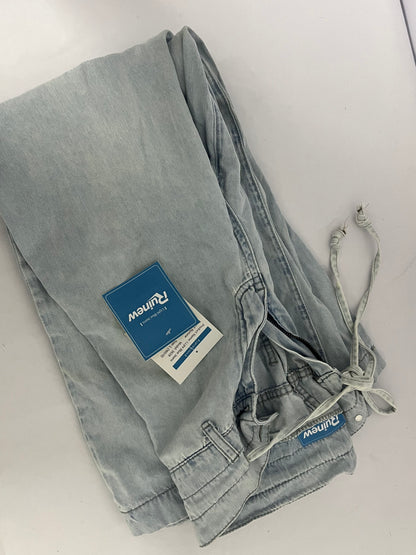 Ruinew Women’s Chic Stylish Mid Waist Wash Drawstring Stitch Detail Carrot Jeans