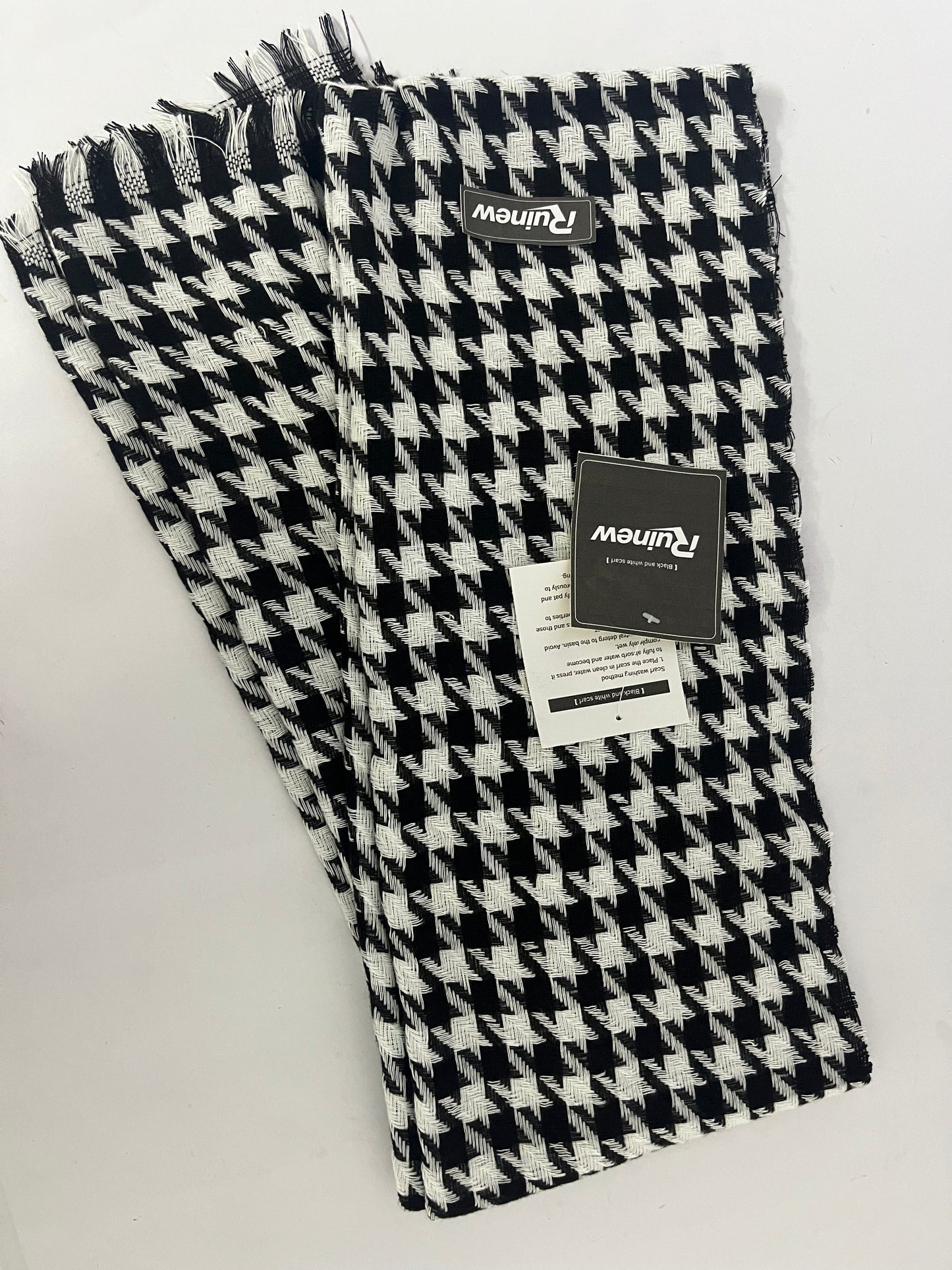 Ruinew Cashmere-feel Winter Warm Houndstooth Pashmina Scarf Shawl w/Fringes