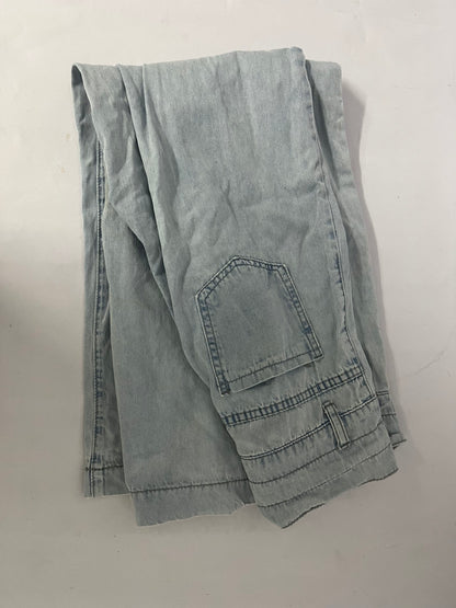 Ruinew Women’s Chic Stylish Mid Waist Wash Drawstring Stitch Detail Carrot Jeans