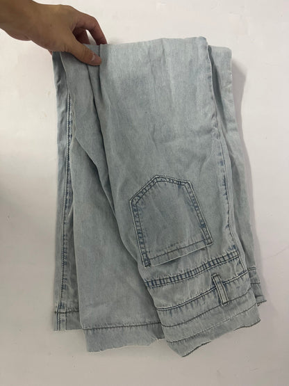 Ruinew Women’s Chic Stylish Mid Waist Wash Drawstring Stitch Detail Carrot Jeans