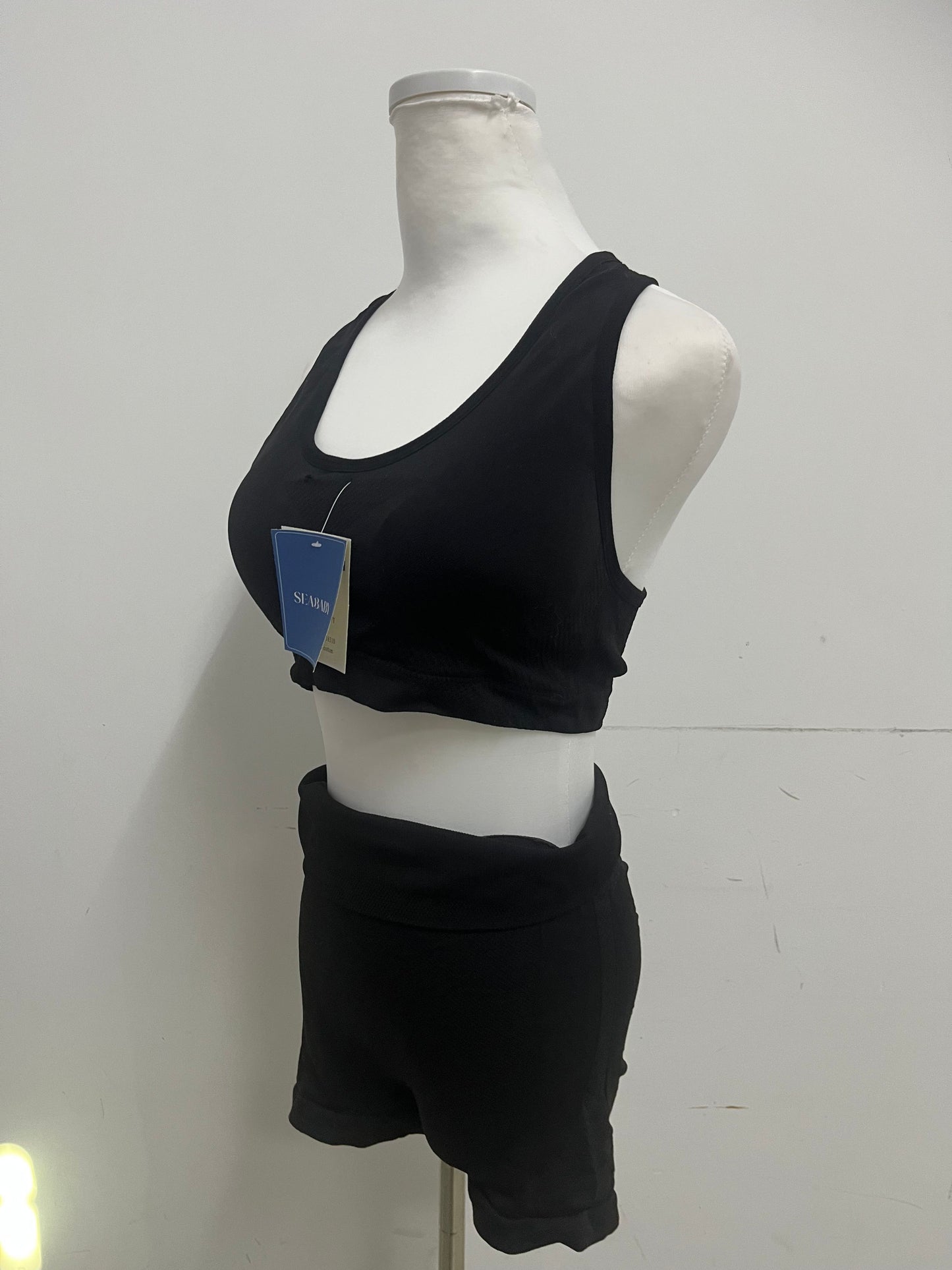 SEABABY Track Suit - Black Crop Tank & Shorts, Sporty Chic Essential