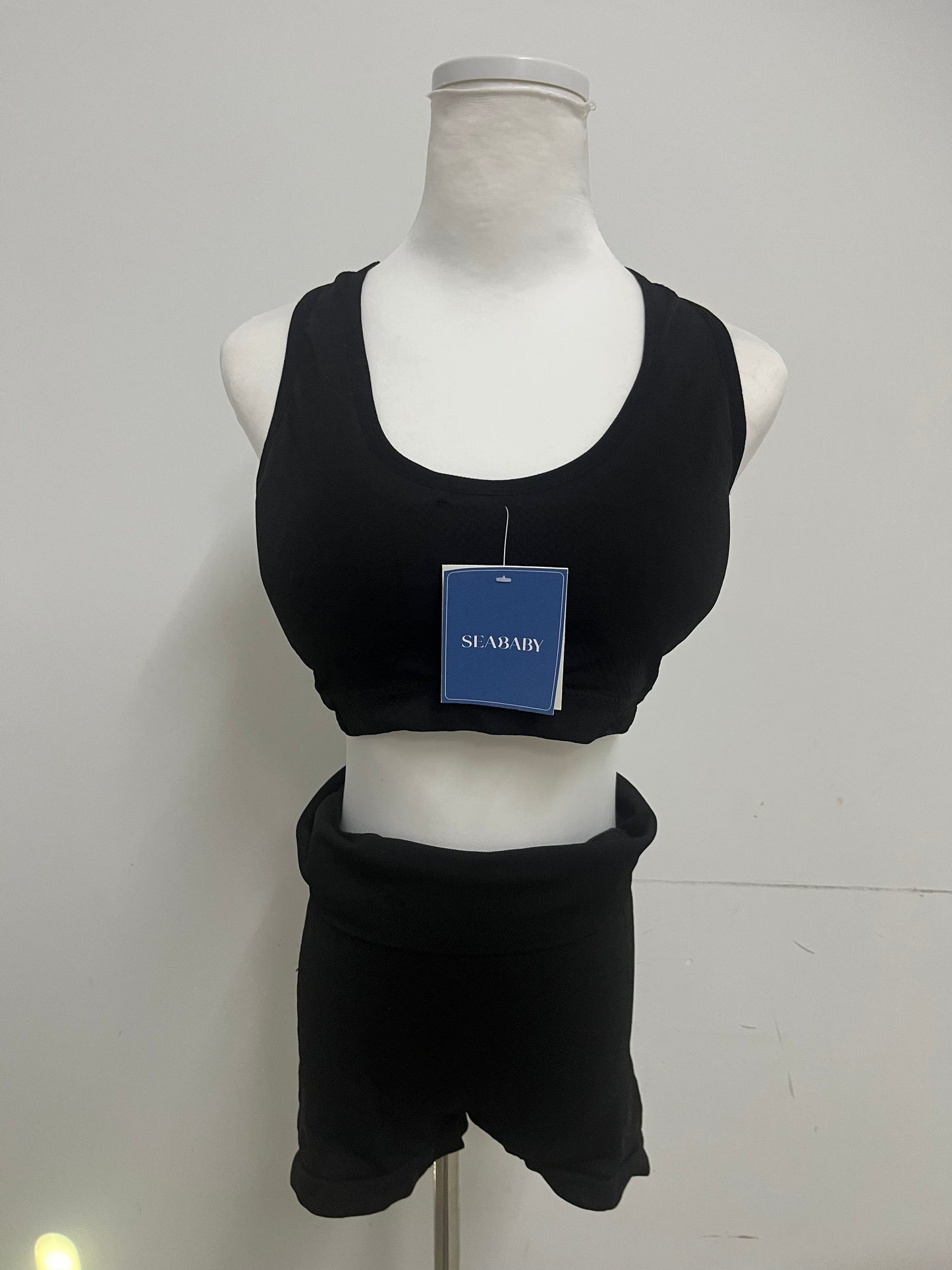 SEABABY Track Suit - Black Crop Tank & Shorts, Sporty Chic Essential