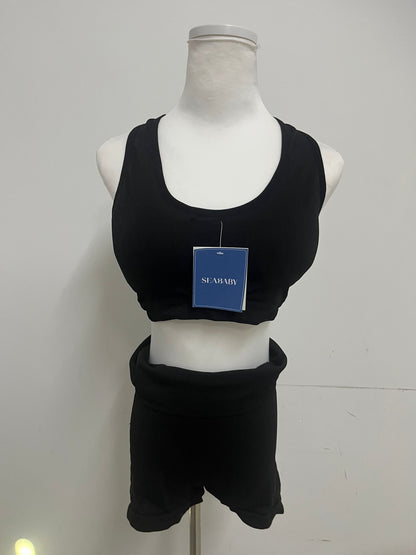 SEABABY Track Suit - Black Crop Tank & Shorts, Sporty Chic Essential