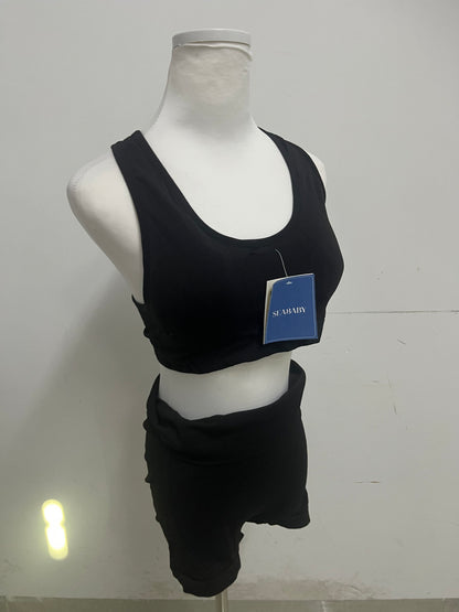SEABABY Track Suit - Black Crop Tank & Shorts, Sporty Chic Essential