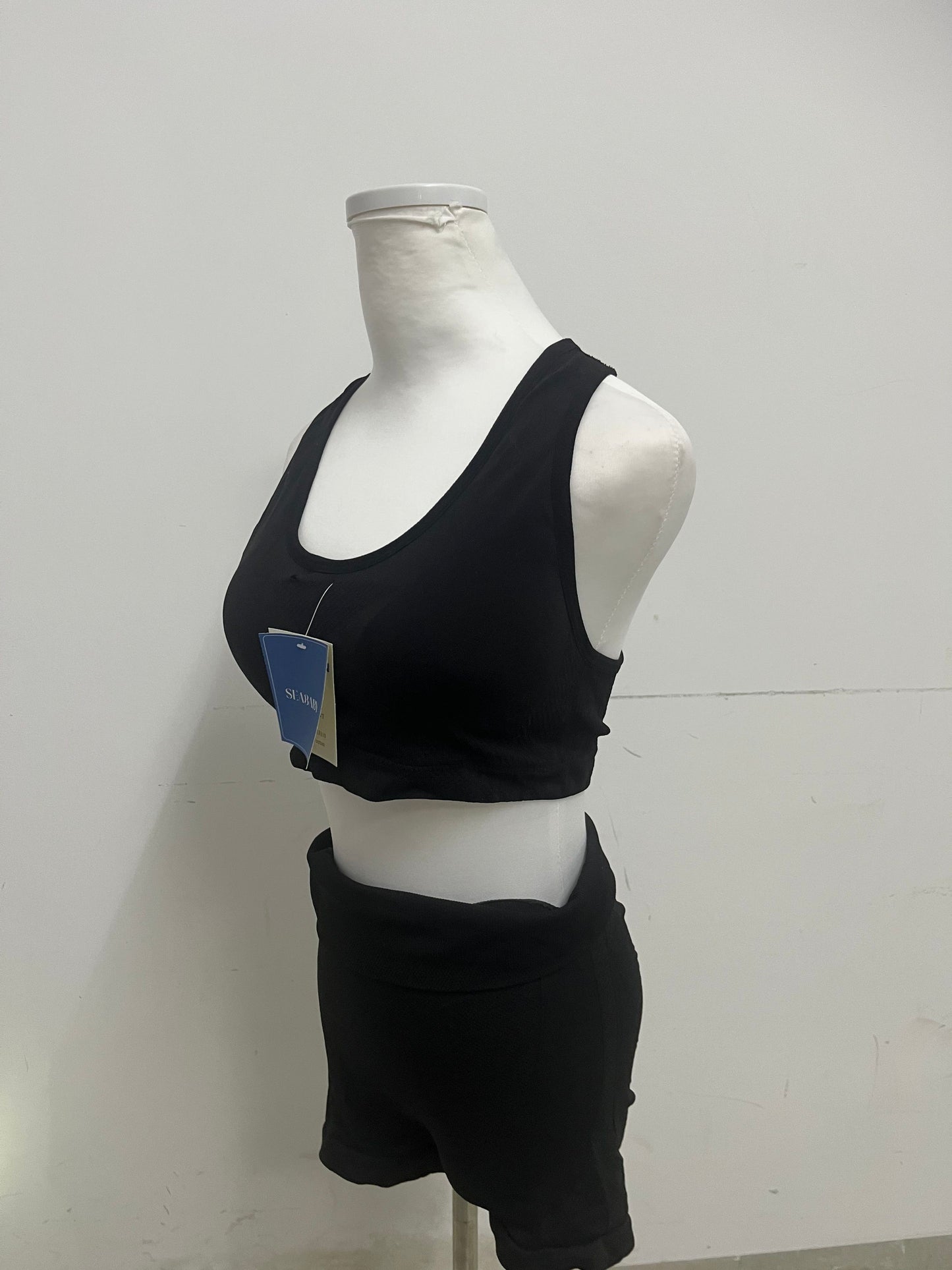 SEABABY Track Suit - Black Crop Tank & Shorts, Sporty Chic Essential