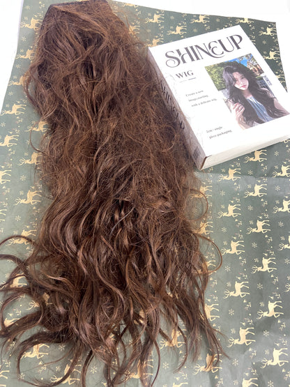 SHINEUP Wigs  Long Lace Wig Synthetic Lace Front Wigs for Black Women Free Part Wavy Hair Wigs Brown High Temperature Fiber Cosplay Wig 24 inch