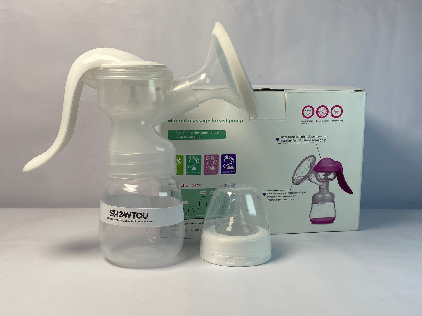 SHOWTOU  Manual Breast Pump, Adjustable Suction Silicone Hand Pump Breastfeeding, Small Portable Manual Breast Milk Catcher Baby Feeding Pumps & Accessories, White, Mother’s Day Gifts
