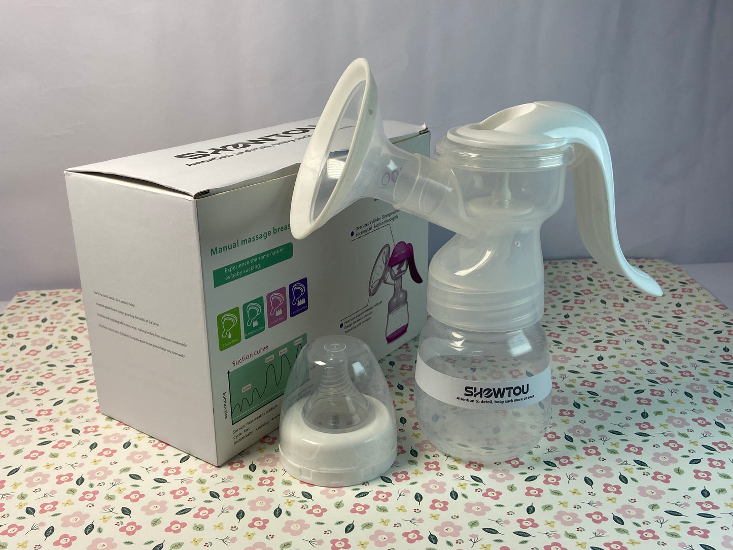 SHOWTOU  Manual Breast Pump, Adjustable Suction Silicone Hand Pump Breastfeeding, Small Portable Manual Breast Milk Catcher Baby Feeding Pumps & Accessories, White, Mother’s Day Gifts
