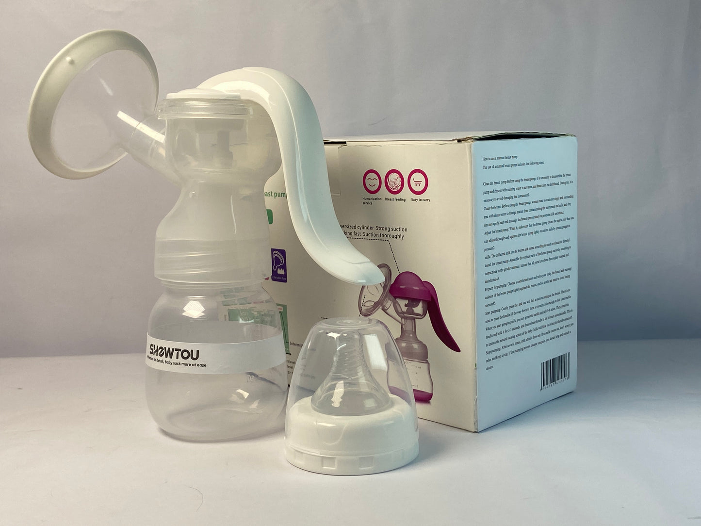 SHOWTOU  Manual Breast Pump, Adjustable Suction Silicone Hand Pump Breastfeeding, Small Portable Manual Breast Milk Catcher Baby Feeding Pumps & Accessories, White, Mother’s Day Gifts