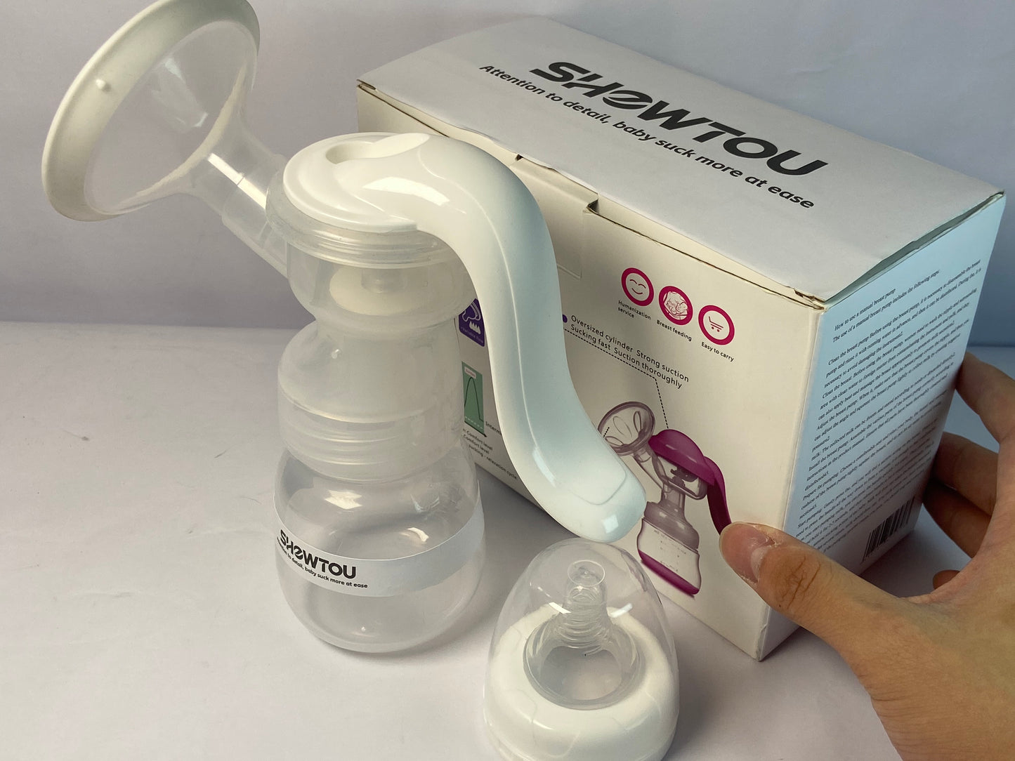 SHOWTOU  Manual Breast Pump, Adjustable Suction Silicone Hand Pump Breastfeeding, Small Portable Manual Breast Milk Catcher Baby Feeding Pumps & Accessories, White, Mother’s Day Gifts