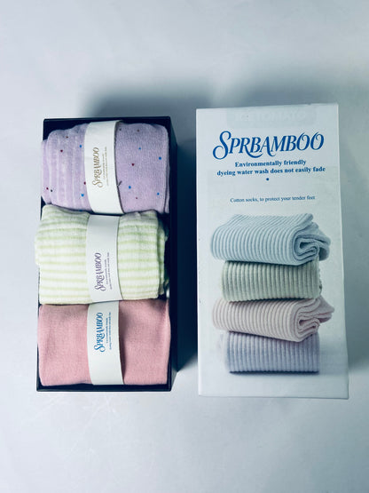 SPRBAMBOO Women Thin Cotton Socks, Soft Cotton Bootie Socks Women Above Ankle Crew Socks 3 Pairs