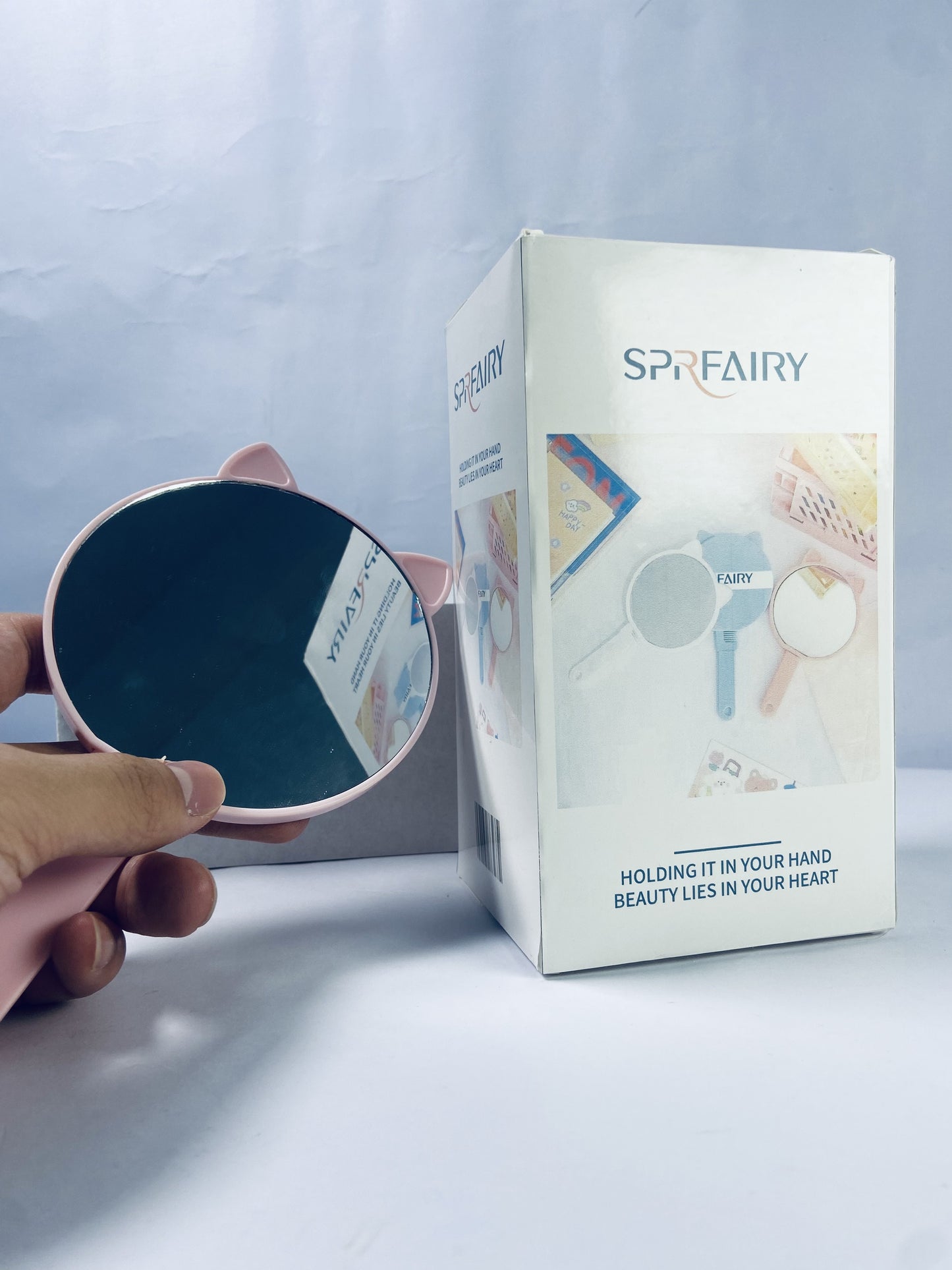 SPRFAIRY Hand mirrors Cat Shaped Makeup Mirror Handheld Mirror Glass for Women Durable Glass Material