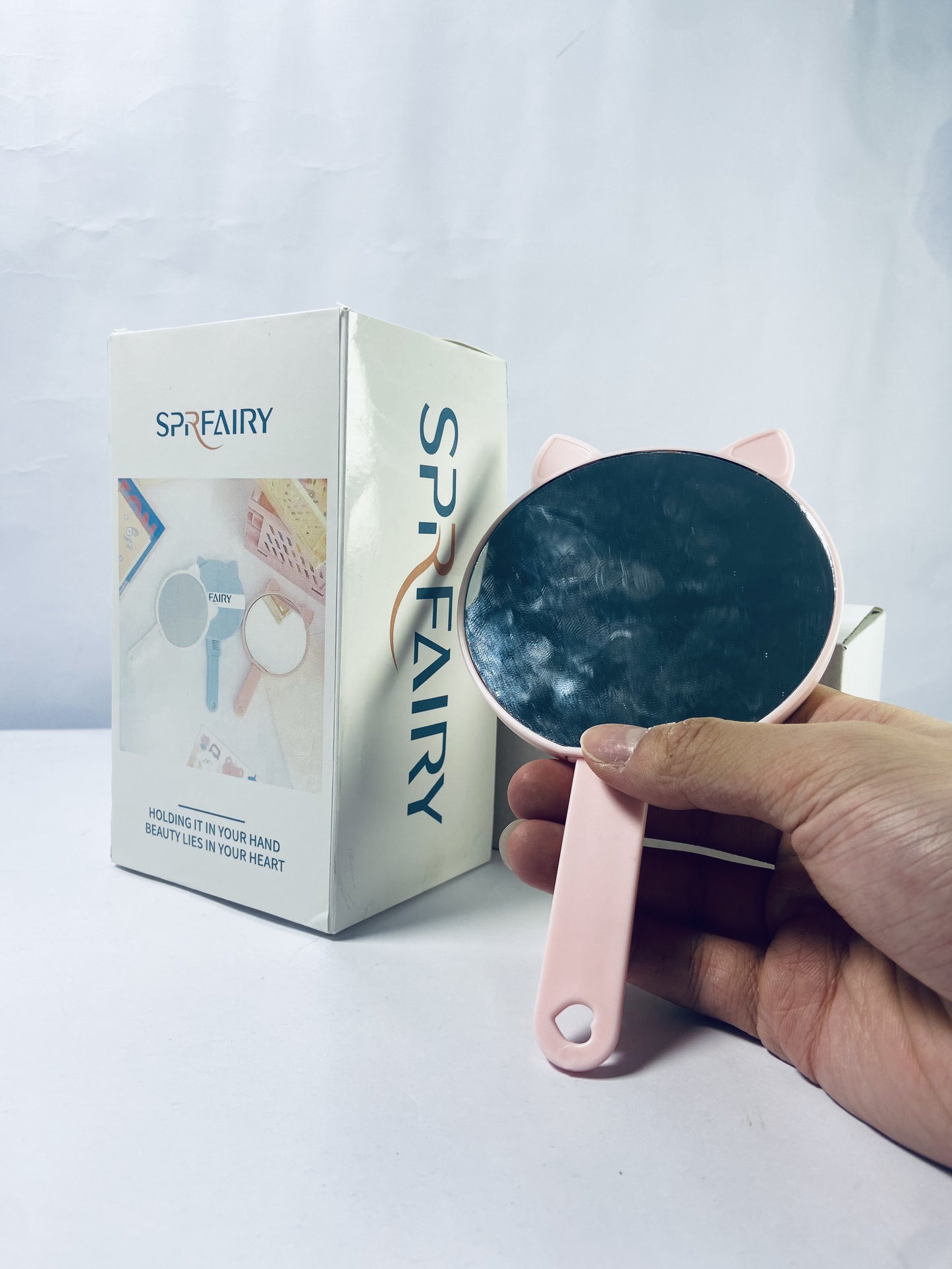 SPRFAIRY Hand mirrors Cat Shaped Makeup Mirror Handheld Mirror Glass for Women Durable Glass Material