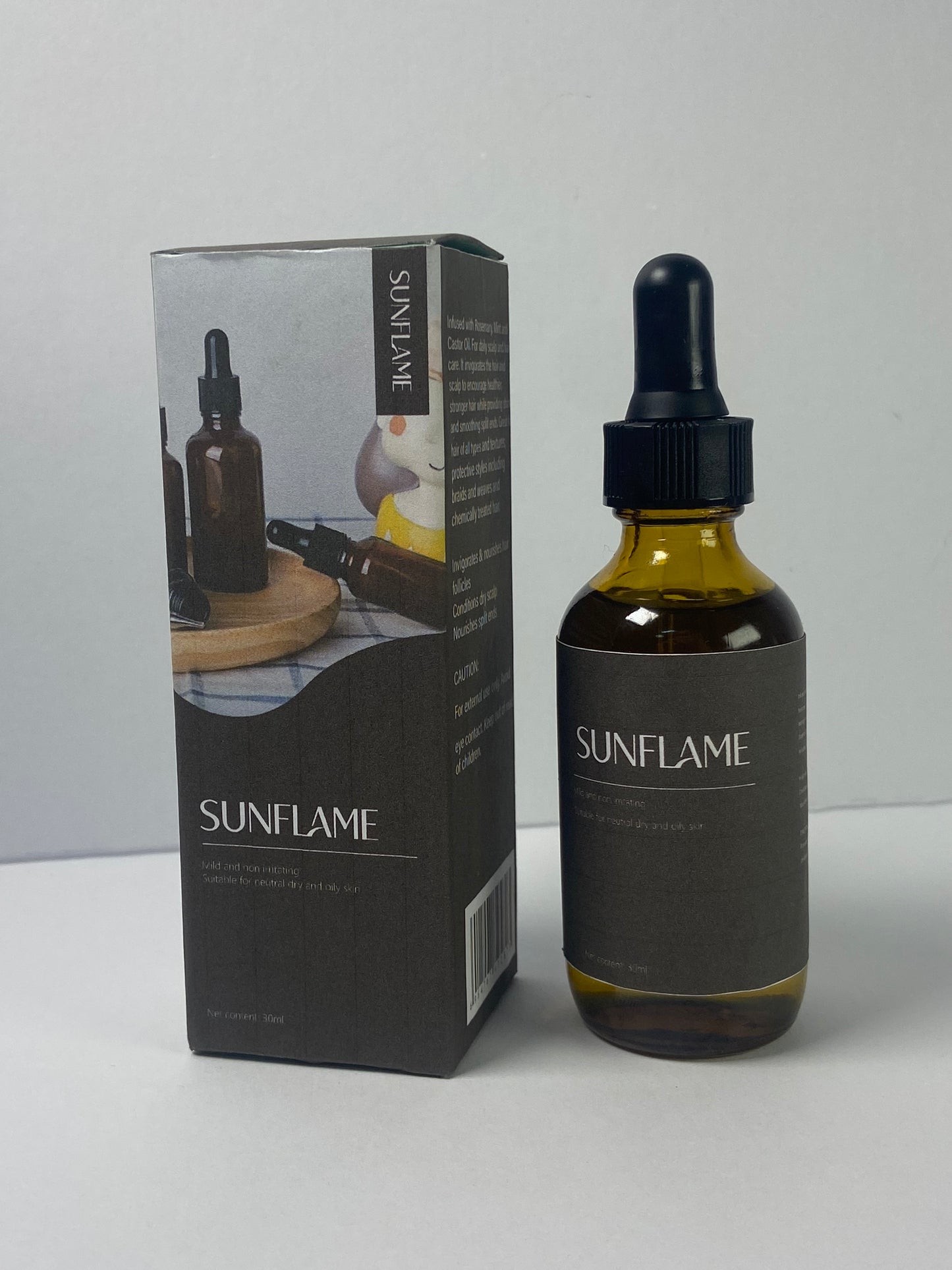 SUNFLAME Essential oils Organic Rosemary Oil Vitamin E Nourish Scalp & Skin and Reduce Hair Loss Blend Massager Boosting Hair Thickness for All Hair Types, Dropper Bottle 30 ml