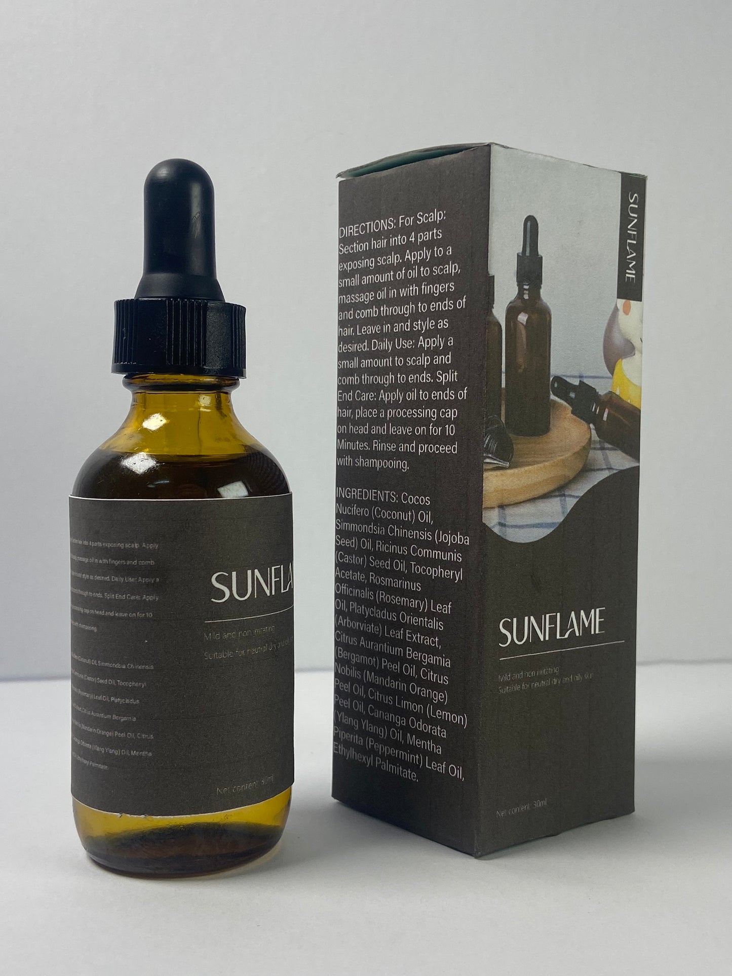SUNFLAME Essential oils Organic Rosemary Oil Vitamin E Nourish Scalp & Skin and Reduce Hair Loss Blend Massager Boosting Hair Thickness for All Hair Types, Dropper Bottle 30 ml