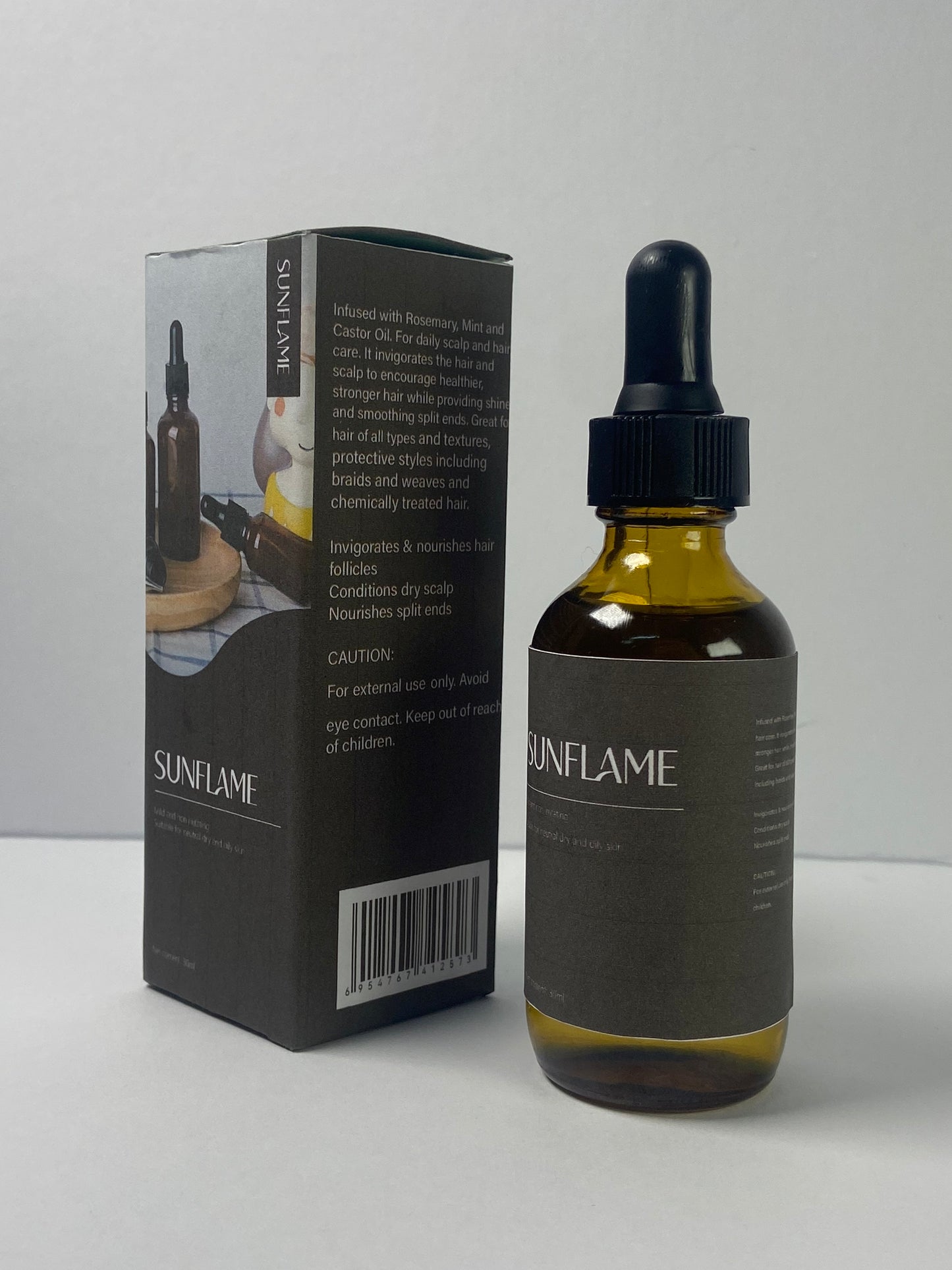 SUNFLAME Essential oils Organic Rosemary Oil Vitamin E Nourish Scalp & Skin and Reduce Hair Loss Blend Massager Boosting Hair Thickness for All Hair Types, Dropper Bottle 30 ml
