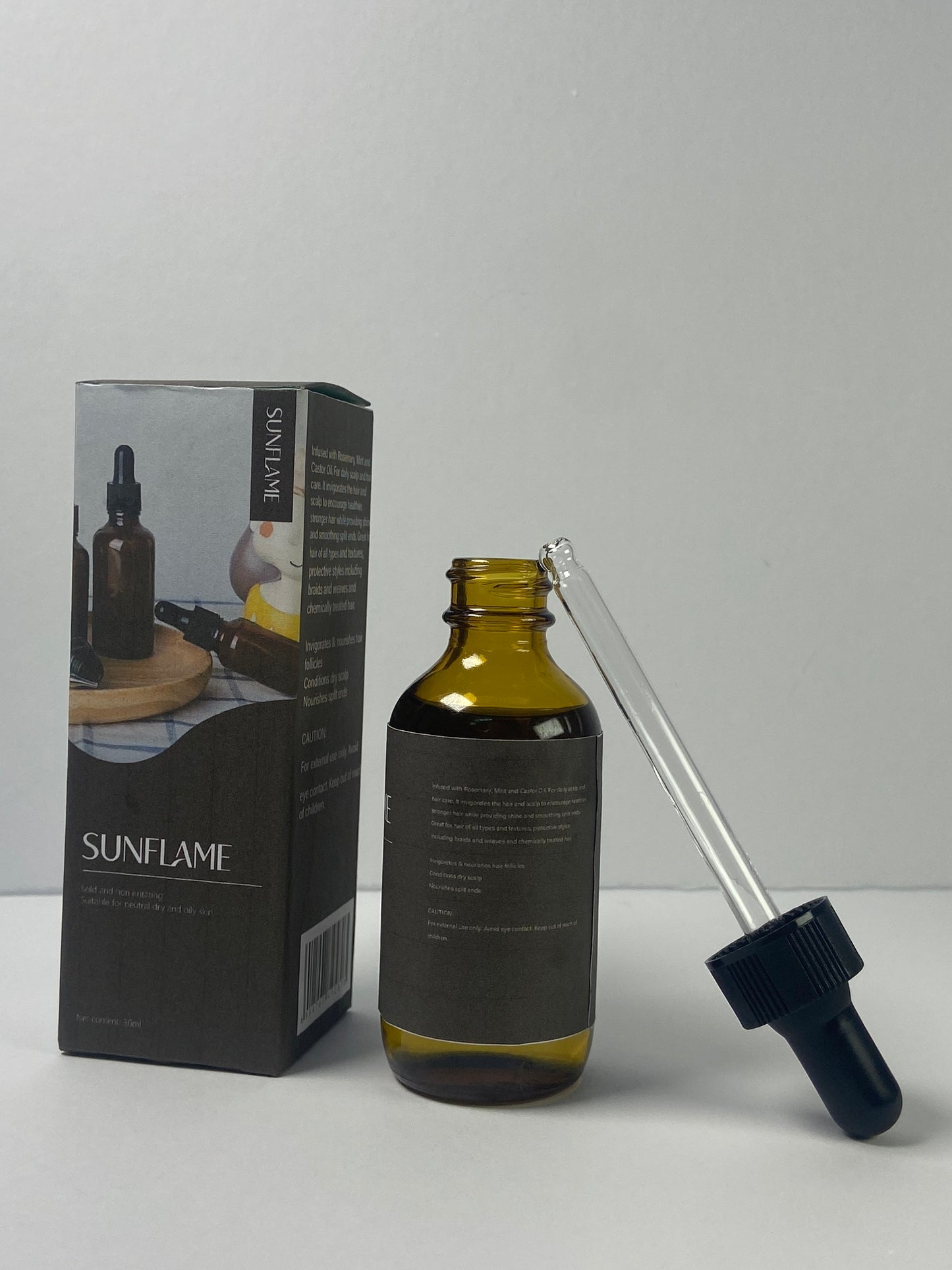 SUNFLAME Essential oils Organic Rosemary Oil Vitamin E Nourish Scalp & Skin and Reduce Hair Loss Blend Massager Boosting Hair Thickness for All Hair Types, Dropper Bottle 30 ml