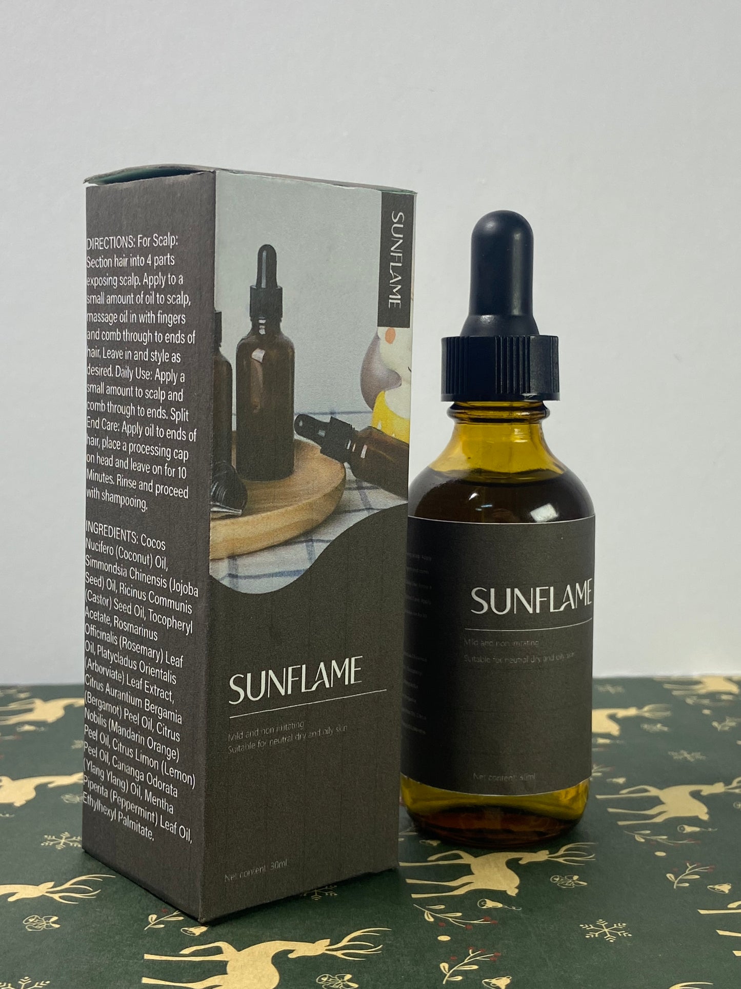 SUNFLAME Essential oils Organic Rosemary Oil Vitamin E Nourish Scalp & Skin and Reduce Hair Loss Blend Massager Boosting Hair Thickness for All Hair Types, Dropper Bottle 30 ml