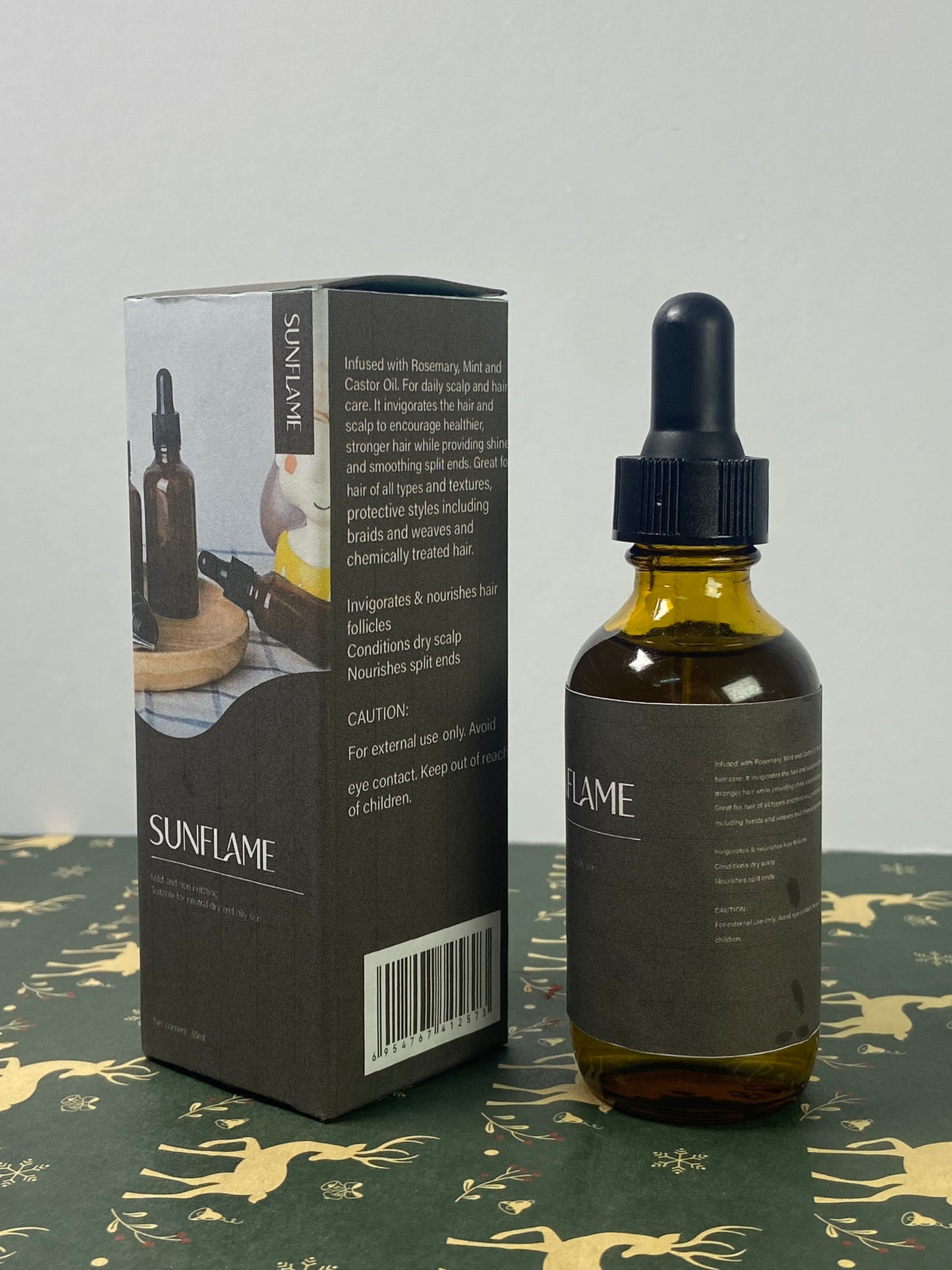 SUNFLAME Essential oils Organic Rosemary Oil Vitamin E Nourish Scalp & Skin and Reduce Hair Loss Blend Massager Boosting Hair Thickness for All Hair Types, Dropper Bottle 30 ml