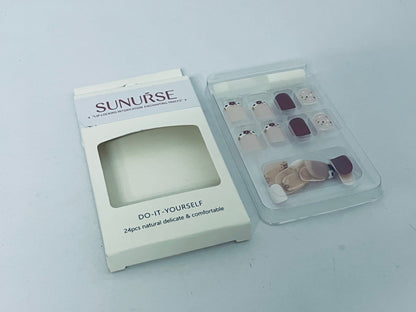 SUNUŔSE Short Press on Nails French Cute Small Flower Fake Nails New Year Red Square False Nails Spring Red Small Floral