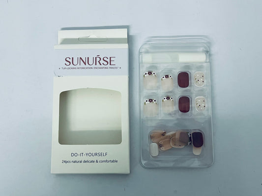 SUNUŔSE Short Press on Nails French Cute Small Flower Fake Nails New Year Red Square False Nails Spring Red Small Floral
