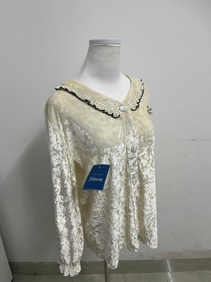 Salurair Sleepwear Velvet Ruffled Pajama Top Light Luxury Retro Comfortable & Skin-Friendly A Fashionable Loungewear for Home and Outing