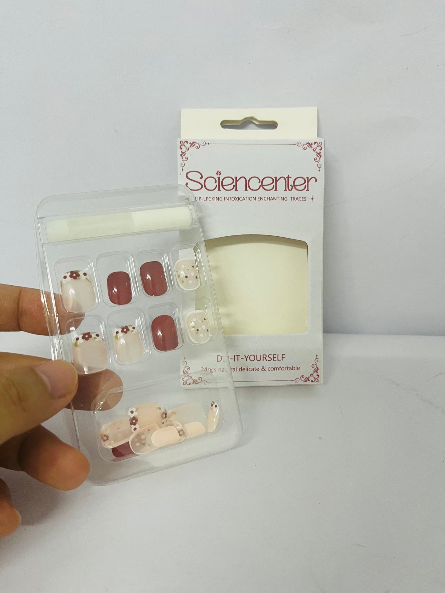 Sciencenter  False nails 24Pcs Fall Press on Nails Short, Square Fake Nails Wine Red Stick on Nails with Rose Flower Designs False Nails Autumn Acrylic Nails Glossy Glue on Nails for Women and Girls Fall Manicure Accessories